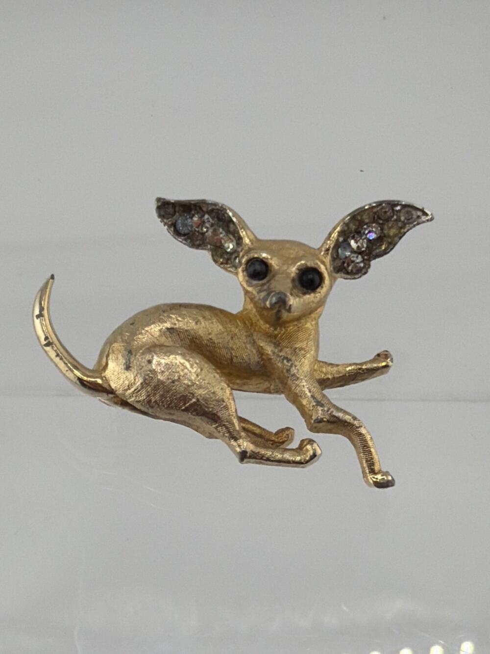 Vintage Boucher Chihuahua Rhinestone Accent Gold-Tone Brooch